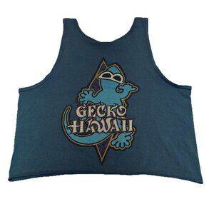 Vintage 90s Gecko Hawaii Tank Top Crop Top Adult M 19.5x19 Teal Blue Surf Beach